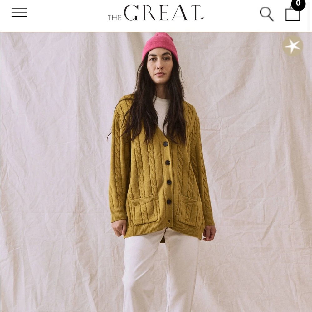 The Cable Grandpa Cardigan by The Great in golden olive size 1